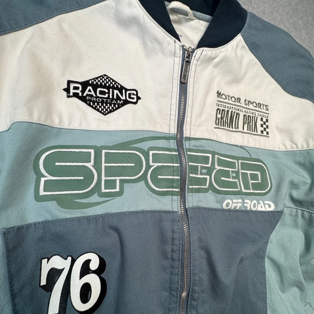 Bershka Motor Sports Racing Jacket Bomber Jacket Colorblock Y2K Patchwork Medium